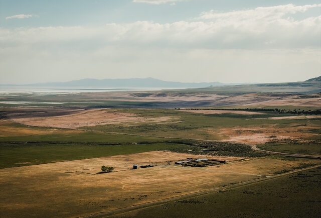 The northern shores of the Great Salt Lake are visible at the back of a swath of Hansel Valley, in Box Elder County, that is part of the proposed Stratos Project, a massive data center planned for 40,000 acres of land, is pictured on Wednesday, May 27, 2026. (Photo by Spenser Heaps for Utah News Dispatch)