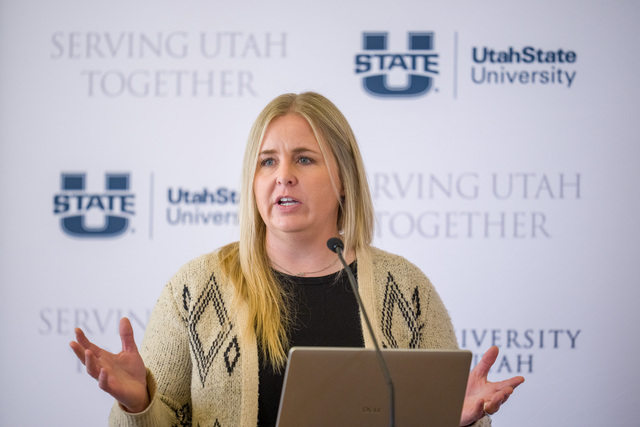 (Trent Nelson  |  The Salt Lake Tribune) Hannah Freeze speaks as the Great Salt Lake Strike Team members and state legislators discuss efforts to save the lake, in Salt Lake City on Wednesday, Jan. 7, 2026.