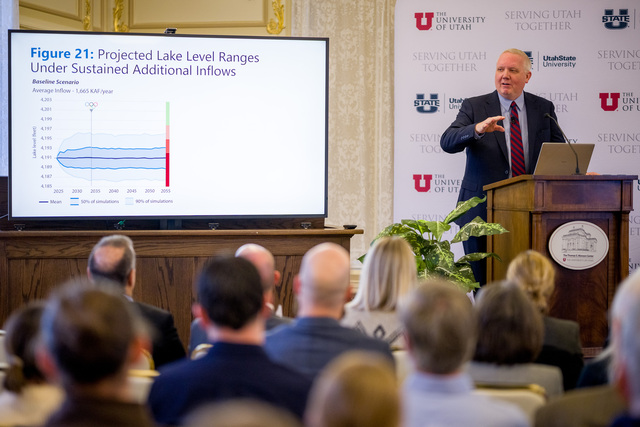 (Trent Nelson  |  The Salt Lake Tribune) Great Salt Lake Commissioner Brian Steed as the Great Salt Lake Strike Team members and state legislators discuss efforts to save the lake, in Salt Lake City on Wednesday, Jan. 7, 2026.