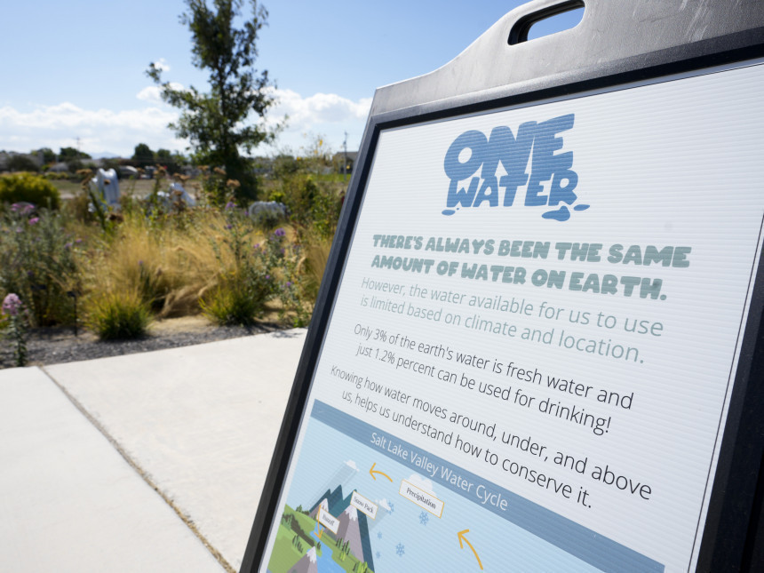 (Bethany Baker | The Salt Lake Tribune) Signage promotes water conservation at Conservation Garden Park in West Jordan on Friday, Sept. 15, 2023.                                                                                                                                            