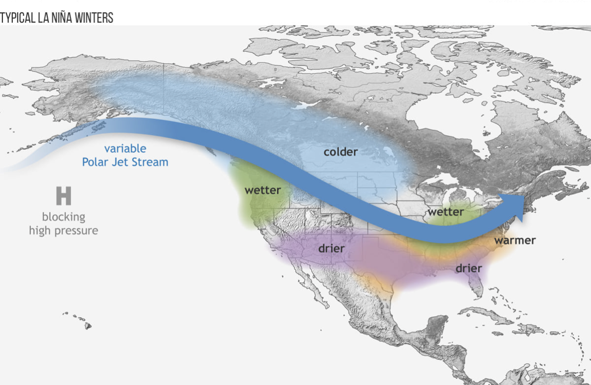 A map of a typical La Niña winter. Utah's precipitation averages aren't as influenced by the pattern as other parts of the West. (Photo: National Weather Service)