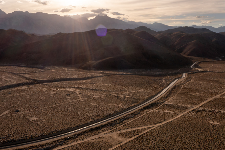 The Los Angeles Aqueduct skirts the Eastern Sierra near Lone Pine, California, on Thursday, Aug. 11, 2022.