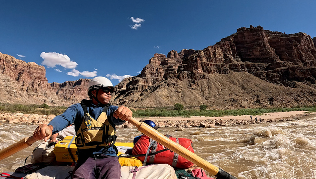 Mike DeHoff, Returning Rapids principal investigator, navigates Gypsum Canyon rapid in Cataract Canyon on the Colorado River on Friday, Sept. 20, 2024.