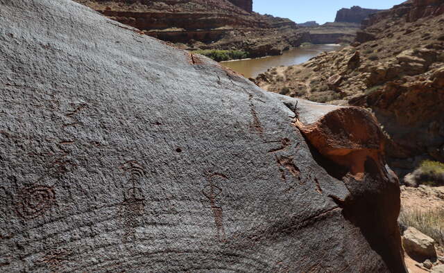 Petroglyphs are pictured by the Colorado River on Wednesday, Sept. 18, 2024.