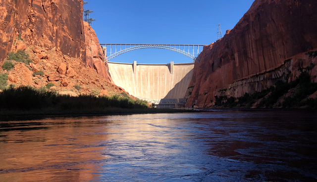 The Colorado River is pictured below Glen Canyon Dam on Sept. 12, 2019. As sediment builds up in rivers and reservoir above the dam, the downstream river is lacking in the nutrient-dense sediment that can’t get past the dam.