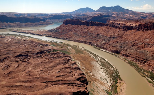 The Colorado River flows into Lake Powell on Sunday, Sept. 22, 2024.