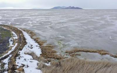 Low water levels are pictured in the Great Salt Lake near Tooele County on Wednesday, Jan. 5, 2022.