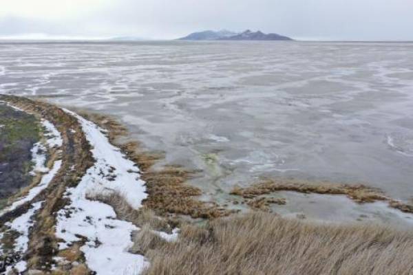 Low water levels are pictured in the Great Salt Lake near Tooele County on Wednesday, Jan. 5, 2022.