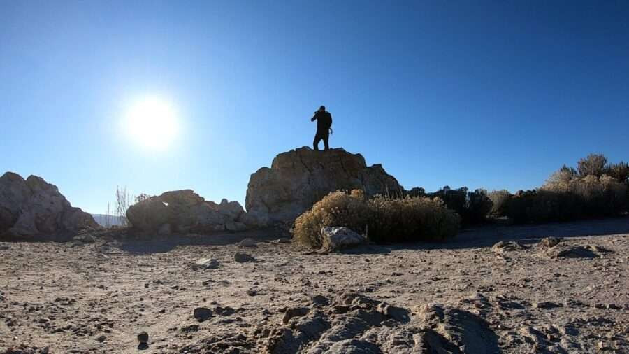 Nick Pedersen takes photographs of the Great Salt Lake. Pedersen is a photographer who creates imaginary hyper-realistic photomontages addressing environmental issues. (Photo: Peter Rosen, KSL-TV)