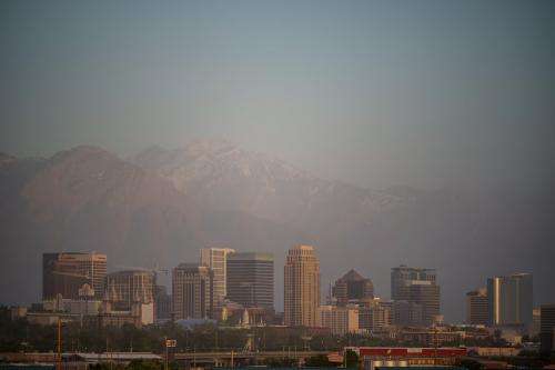 (Trent Nelson | The Salt Lake Tribune) The Salt Lake City skyline covered in dust on a windy day, Monday, May 12, 2025.