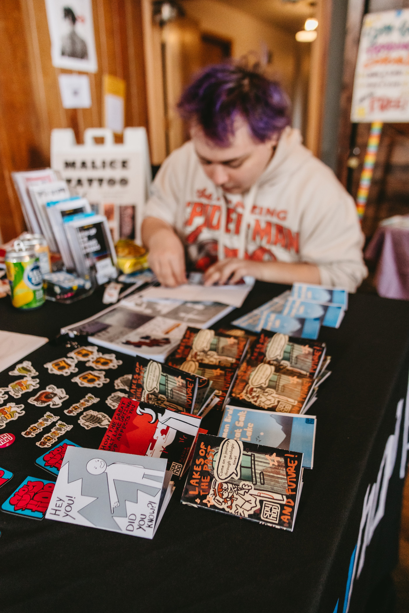 (Photo courtesy Brie Pereboom) Spy Hop design apprentices displayed their zines about the Great Salt Lake at Grid Zine Fest in March 2025.