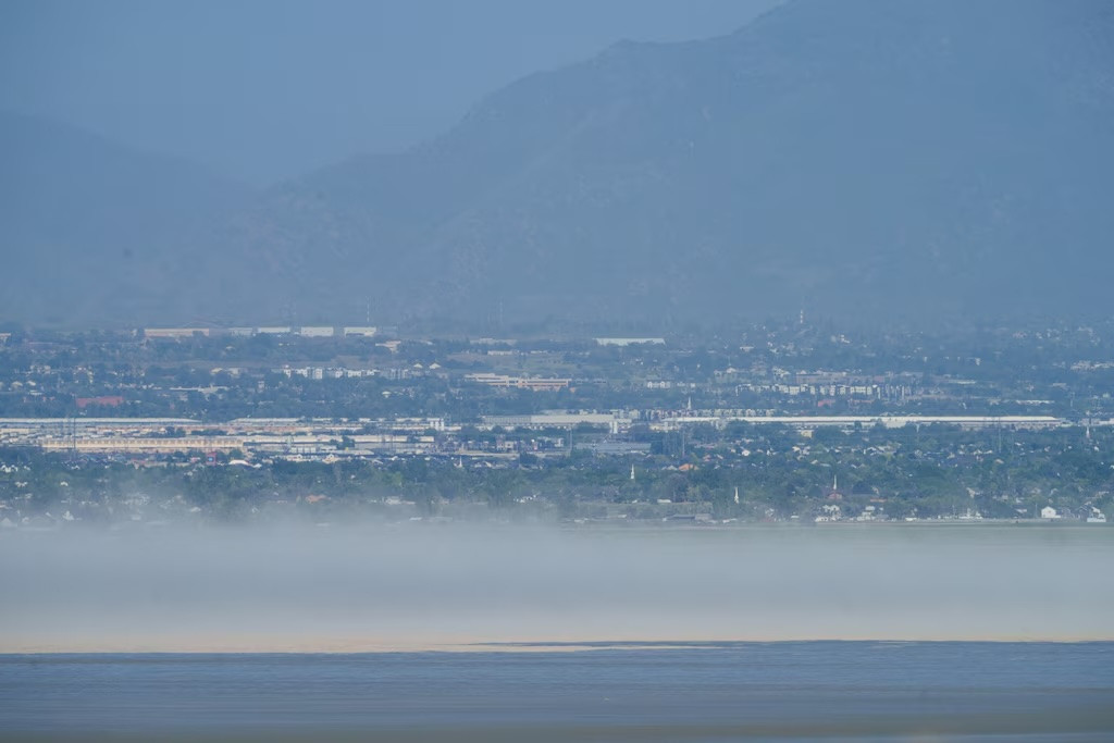(Trent Nelson | The Salt Lake Tribune) Dust blows over the Great Salt Lake in Davis County on Monday, May 12, 2025. 
