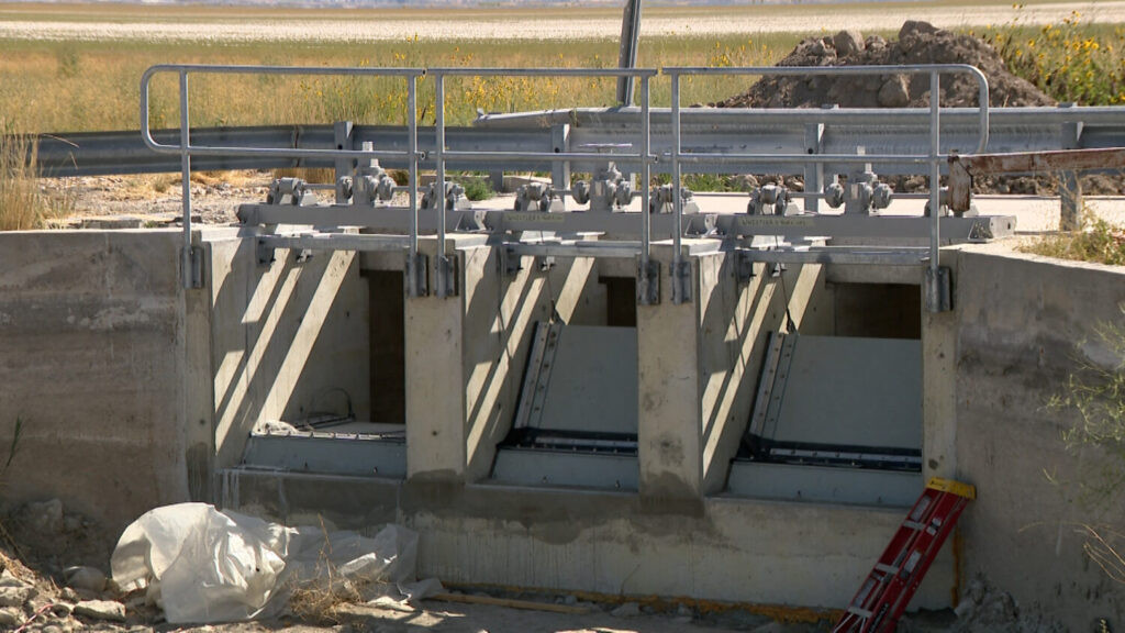 Newer mechanical gates being installed at Bear River Bird Refuge. (Mike Anderson/KSL TV)