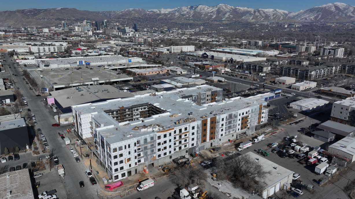A luxury apartment building called the Whitney is under construction in Salt Lake City on Jan. 28. Salt Lake City is a step closer to matching a new state law requiring cities to plan for water needs in city plans. (Kristin Murphy, Deseret News)