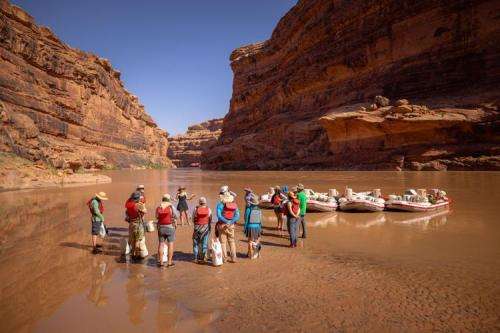 A group of rafters is briefed before running the San Juan River, a tributary of the Colorado River, location and date not specified.  Photo courtesy of Noah Wetzel