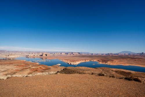  Lake Powell and the Wahweap Marina are pictured near Page, Arizona on Sunday, Feb. 2, 2025. (Photo by Spenser Heaps for Utah News Dispatch)