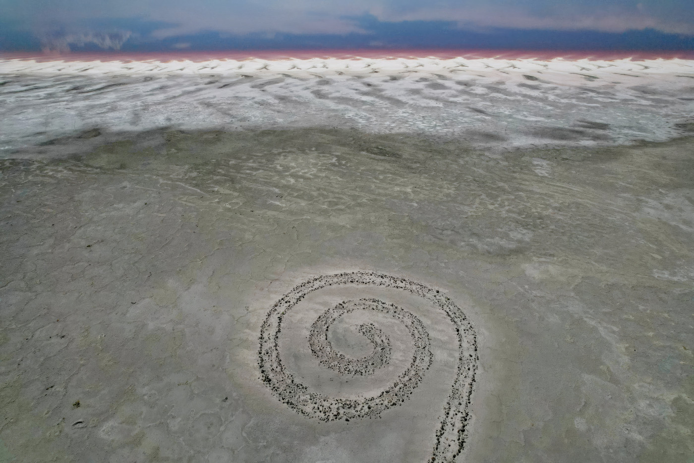 (Francisco Kjolseth | The Salt Lake Tribune) The Spiral Jetty, just south of land leased for a lithium mining operation on the Great Salt Lake's north arm, is pictured on Thursday, Aug. 14, 2025.