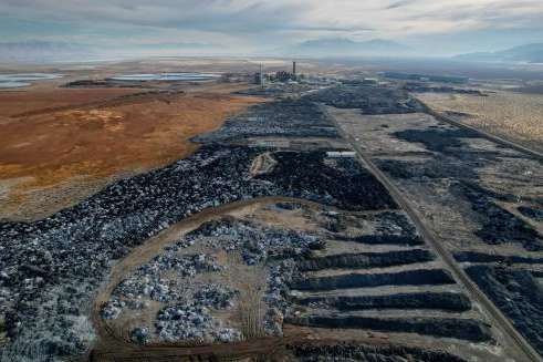 (Francisco Kjolseth | The Salt Lake Tribine) The smut and sypsum piles at US Magnesium, which has ceased operations at the magnesium plant on the western edge of the Great Salt Lake, is pictured on Thursday, Dec. 12, 2024. 