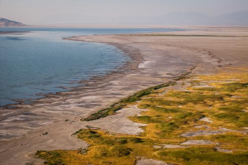 The shores of the Great Salt Lake are pictured at Great Salt Lake State Park near Magna on Tuesday, Aug. 5, 2025. (Photo by Spenser Heaps for Utah News Dispatch)