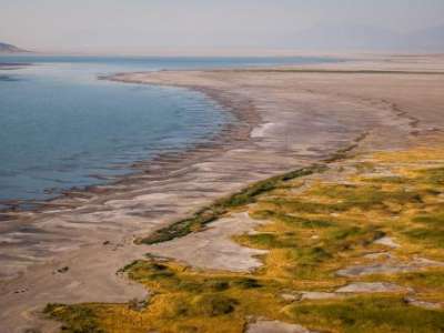 The shores of the Great Salt Lake are pictured at Great Salt Lake State Park near Magna on Tuesday, Aug. 5, 2025. (Photo by Spenser Heaps for Utah News Dispatch)