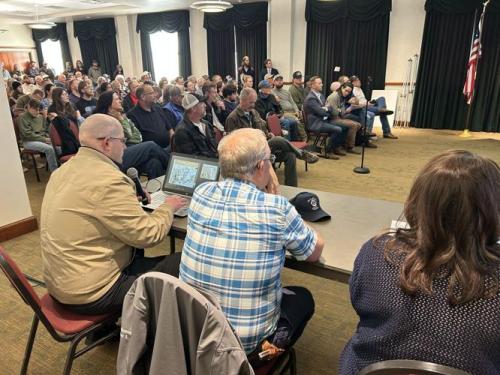 Photo by Jeff Richards, St. George News / Cedar City News A crowd estimated to be at least 350 people fills the upper rooms of the Heritage Center for an Iron County Planning Commission meeting featuring a public hearing on a proposed data center, Cedar City, Utah, March 5, 2026. 