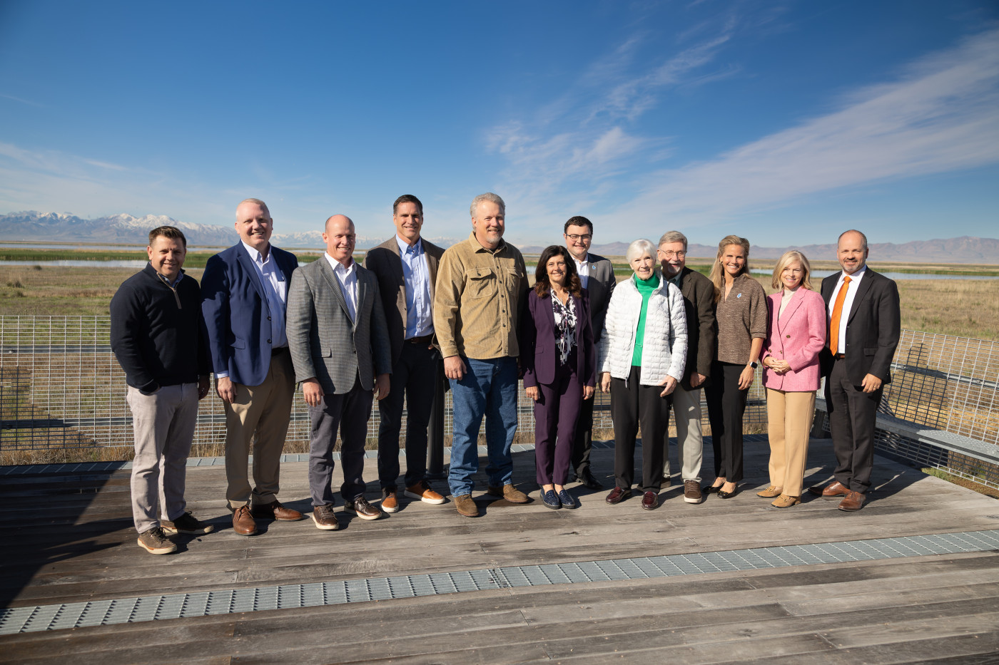(Courtesy Great Salt Lake Rising) Members of the Larry H. Miller Foundation, FJ Management and Maverick, J. Willard andn Alice S. Marriott Foundation, Great Salt Lake Rising and Utah government at the announcement April 13, 2026.