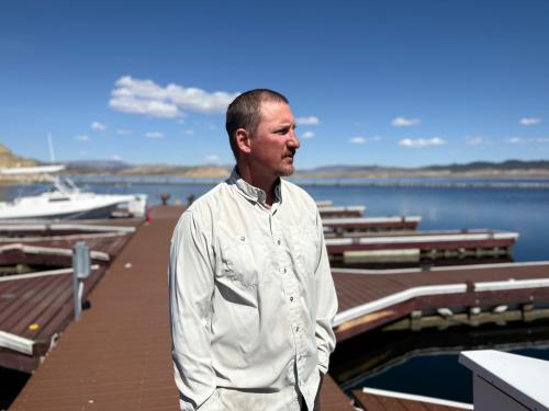 Brant Williams is pictured at the Lucerne Valley Marina he and his wife run at Flaming Gorge Reservoir on May 1, 2026. (Annie Knox/Utah News Dispatch)