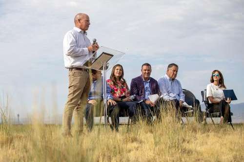 Joel Ferry, commissioner of Utah&rsquo;s Department of Natural Resources, addresses reporters near the southeast shore of the Great Salt Lake on Wednesday, July 15, 2026. (Ashley Detrick/Salt Lake City Mayor&rsquo;s Office)