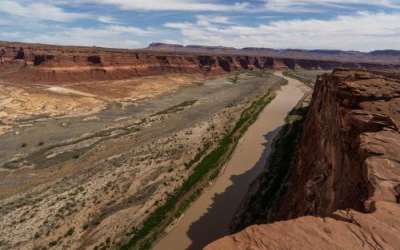 (Francisco Kjolseth | The Salt Lake Tribune) Hite Marina, long closed down due to the declining water levels of Lake Powell, is pictured from the Colorado River overlook on Saturday, April 25, 2026. (Francisco Kjolseth | The Salt Lake Tribune) Hite Marina, long closed down due to the declining water levels of Lake Powell, is pictured from the Colorado River overlook on Saturday, April 25, 2026.
