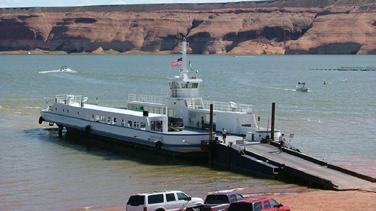 The Charles Hall Ferry in 2016. Utah leaders and transportation officials said Wednesday that they're ready to move on from the service, which is becoming increasingly inoperable as the reservoir drops. (National Park Service)