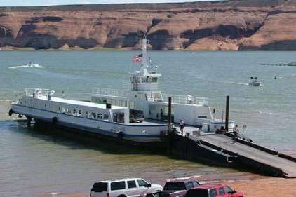 The Charles Hall Ferry in 2016. Utah leaders and transportation officials said Wednesday that they're ready to move on from the service, which is becoming increasingly inoperable as the reservoir drops. (National Park Service)