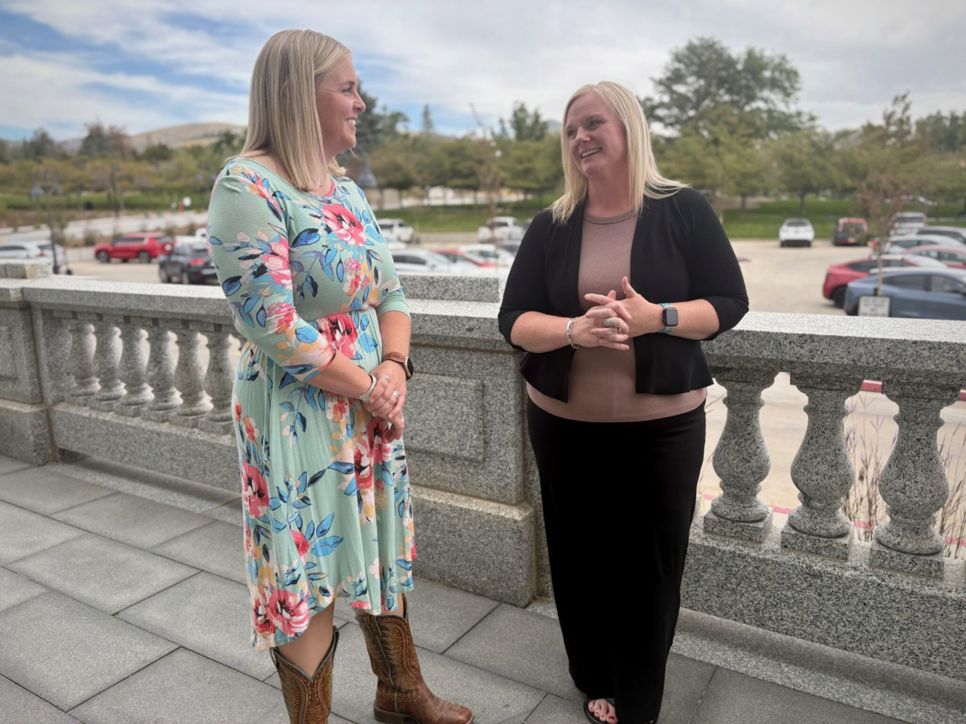 Great Salt Lake Commissioner Hannah Freeze and Department of Natural Resources Commissioner Jamie Barnes are pictured at the Utah Capitol on Tuesday, Sept. 15, 2026. (Annie Knox/Utah News Dispatch)