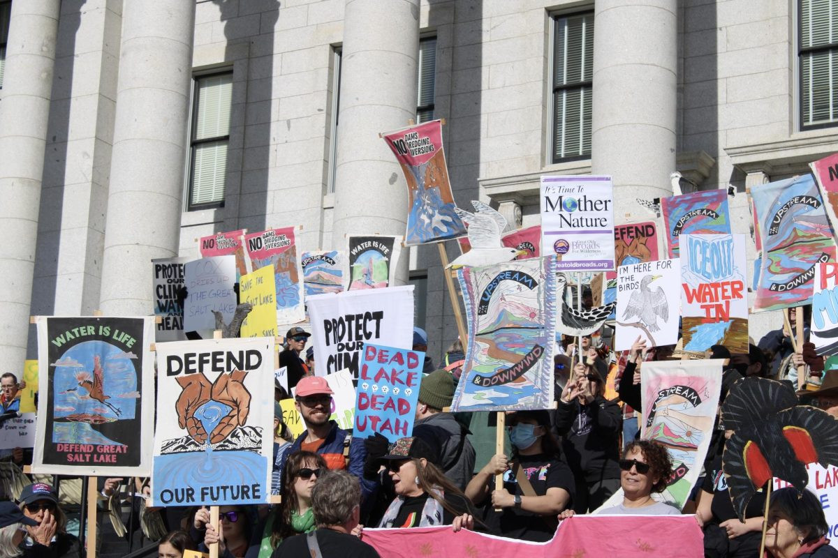 Protesters at the Save Our Great Salt Lake Rally gathered at the Utah State Capitol on Jan. 31, 2026 in downtown Salt Lake City. (Photo by Addy Cowley | The Daily Utah Chronicle)