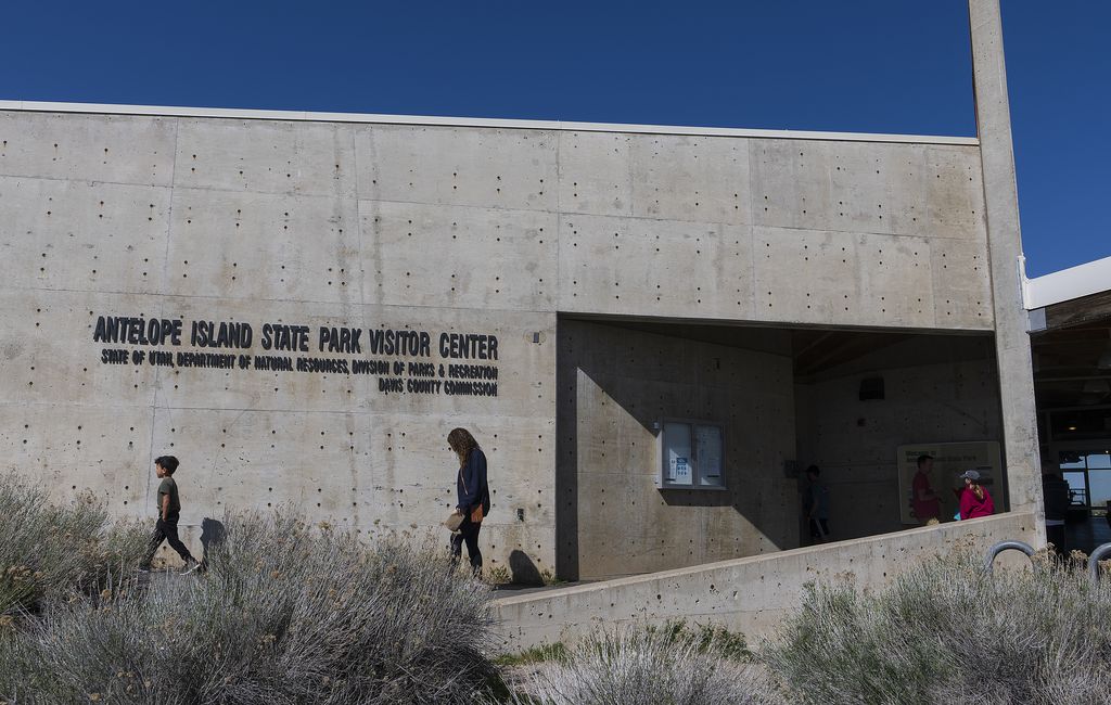 People tour the Antelope Island State Park Visitor Center, April 8, 2022. The Utah Division of State Parks announced on Friday that the center will be renovated and expanded to meet the growth of the park, which had over 1 million visitors last year. | Leah Hogsten