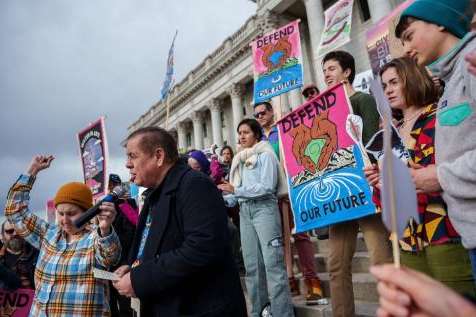 (Trent Nelson | The Salt Lake Tribune) Former chairman of the Northwestern Band of the Shoshone Nation Darren Parry speaks at a "Rally to Save Our Great Salt Lake" at the Capitol building in Salt Lake City on Saturday, Jan. 14, 2023.