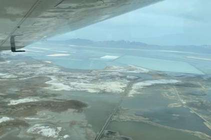 View of Great Salt Lake on Tuesday, May 2, 2023, from Ecoflight tour. Courtesy FOX 13 News.