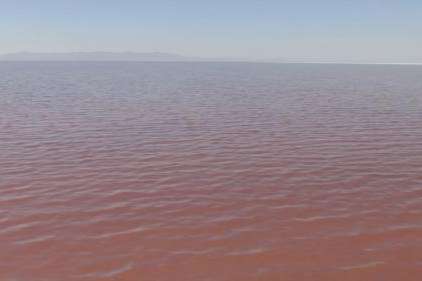 The pink appearance of the North Arm of the Great Salt Lake looks quite different from the typical blue-green water seen near the Marina. Photo courtesy FOX 13 News