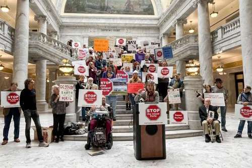Deeda Seed, a senior campaigner for the Center for Biological Diversity, speaks at a rally held inside the state Capitol on Monday that called on the Utah Inland Port Authority to do more for Utah's wetlands. (Photo: Carter Williams, KSL.com)