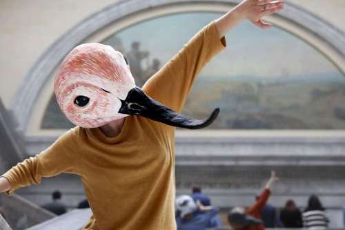 A performer dressed as an American avocet dances an the Capitol in a show of representation for birds that are dependent on the Great Salt Lake in Salt Lake City on Feb. 21. Performance art is one option for the "Wake the Great Salt Lake" contest. (Photo: Laura Seitz, Deseret News)
