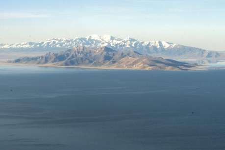 (Megan Banta | The Salt Lake Tribune) Stansbury Island during a flyover of the Great Salt Lake with EcoFlight on Tuesday, April 9, 2024.