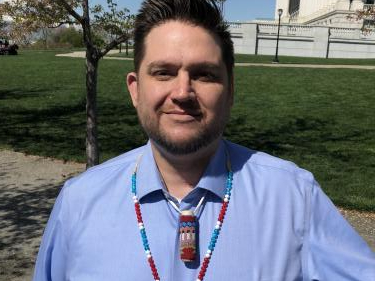 Brad Parry, vice chairman of the Northwestern Band of the Shoshone Nation, in front of the Utah Capitol building on June 6, 2023. (Photo credit: Shara Hiller) 