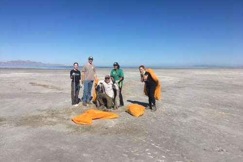 Volunteers with Friends of Great Salt Lake clean up the southern shore of the Great Salt Lake Sept. 16, 2023, as part of International Coastal Cleanup. (Courtesy: Friends of GSL)