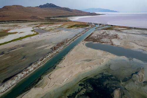 (Trent Nelson | The Salt Lake Tribune) The Great Salt Lake north of Stansbury Island on Saturday, July 27, 2024.