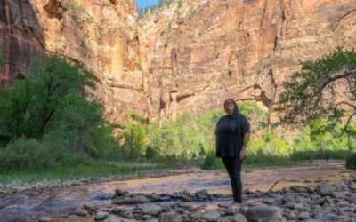 Autumn Gillard stands on the banks of the Virgin River in Zion National Park, Utah, Oct. 16, 2024. Photo by Sheldon Demke, St. George News 