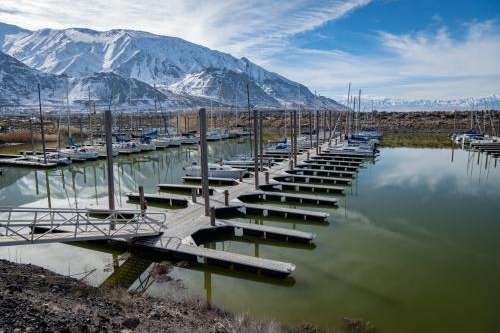 The marina at Great Salt Lake State Park, near Magna, Utah, Jan. 27, 2024. Photo by Jim Hill, KUER