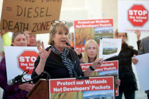 Deeda Seed, Center for Biological Diversity senior Utah campaigner, speaks during a press conference urging the halt to Utah Inland Port Authority development in Great Salt Lake wetlands at the capitol in Salt Lake City on Wednesday, Dec. 11, 2024. Kristin Murphy, Deseret News