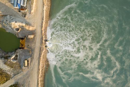 (Trent Nelson | The Salt Lake Tribune) The US Magnesium dike north of Stansbury Island on Saturday, March 26, 2022.