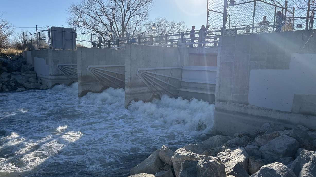 Water is released from a Utah Lake control gate by the Point of the Mountain last week. Central Utah Water Conservancy District officials said Wednesday they plan to send 70,000 acre-feet of water to the Great Salt Lake. (Central Utah Water Conservancy District)