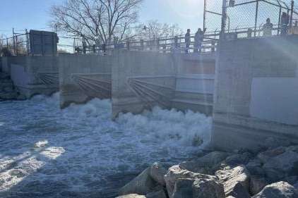 Water is released from a Utah Lake control gate by the Point of the Mountain last week. Central Utah Water Conservancy District officials said Wednesday they plan to send 70,000 acre-feet of water to the Great Salt Lake. (Central Utah Water Conservancy District)