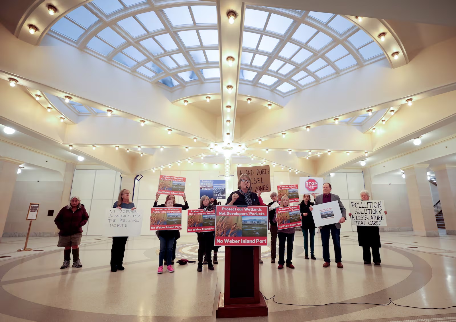 Deeda Seed, Center for Biological Diversity senior Utah campaigner, speaks during a press conference urging the halt to Utah Inland Port Authority development in Great Salt Lake wetlands at the capitol in Salt Lake City on Wednesday, Dec. 11, 2024. | Kristin Murphy, Deseret News